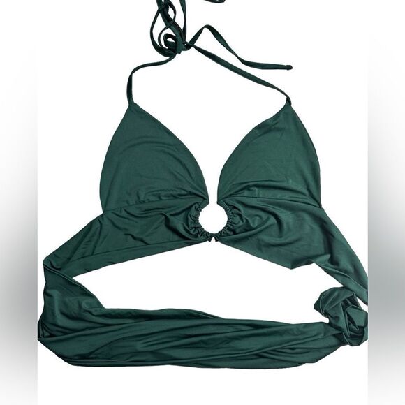 NWOT Pretty Little Things Green Halter Wrap Top Swimsuit Top - Size 12 - Picture 2 of 4